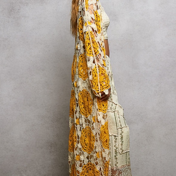 New POL Womens Multi Boho Crochet Knit One Size Open Front Duster Cardigan OS ! - Picture 5 of 13